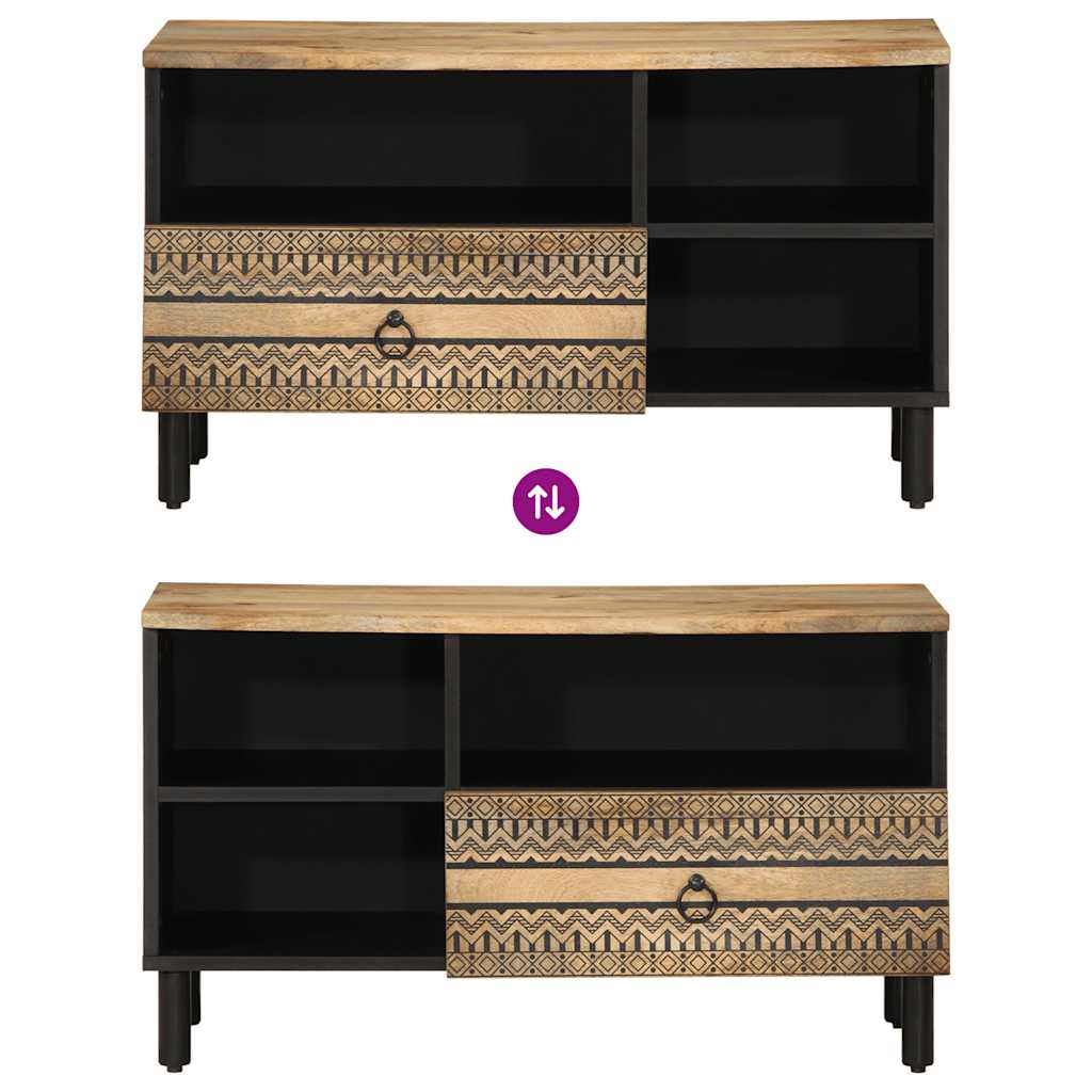 Tv-Bänk Svart 80X33,5X46 Cm Massivt Grovt Mangoträ