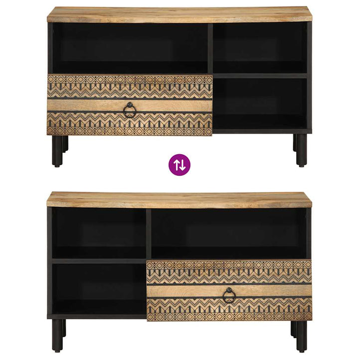 Tv-Bänk Svart 80X33,5X46 Cm Massivt Grovt Mangoträ