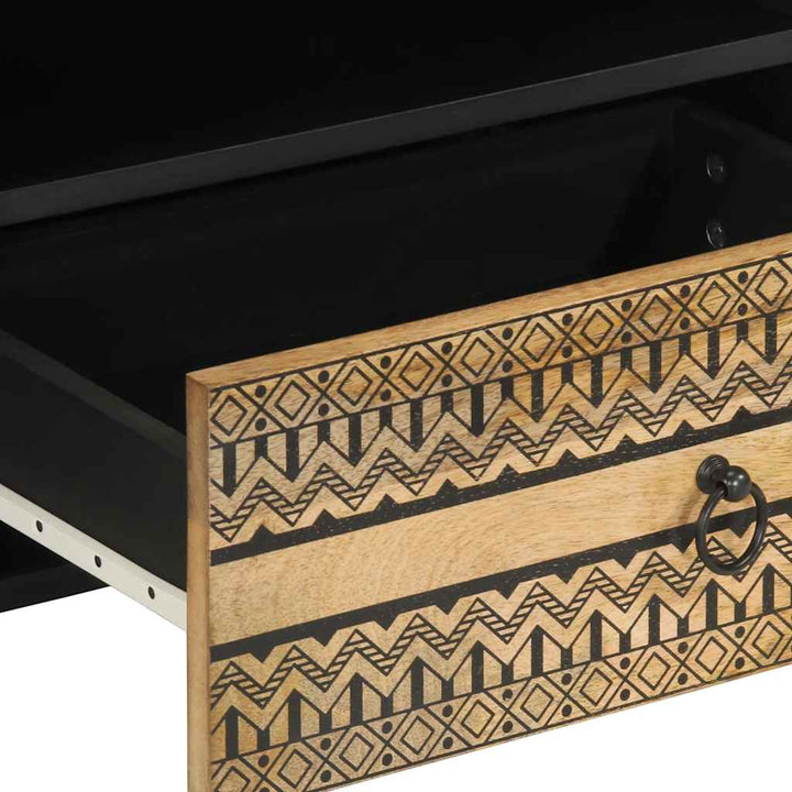 Tv-Bänk Svart 80X33,5X46 Cm Massivt Grovt Mangoträ