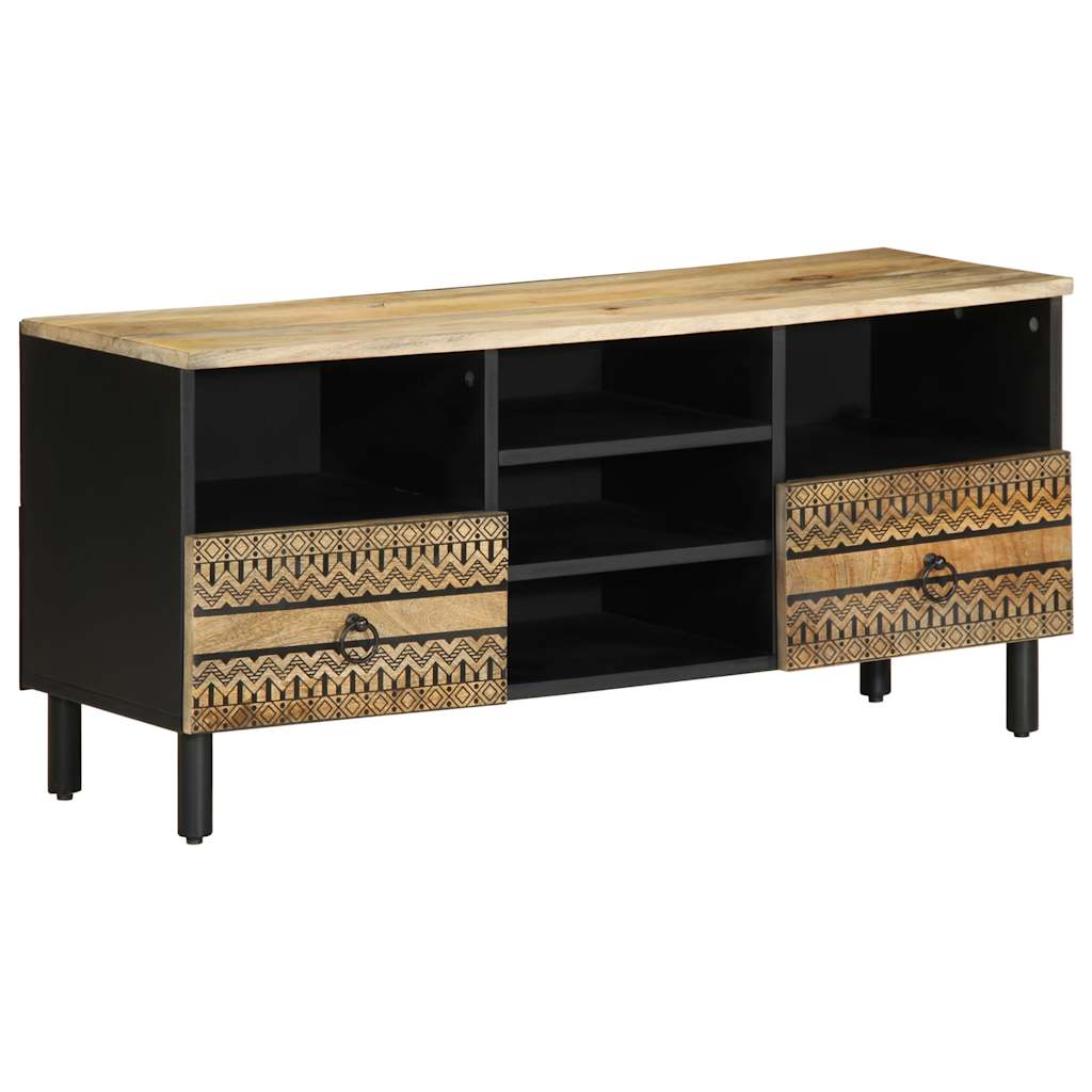 Tv-Bänk Svart 100X33,5X46 Cm Massivt Grovt Mangoträ