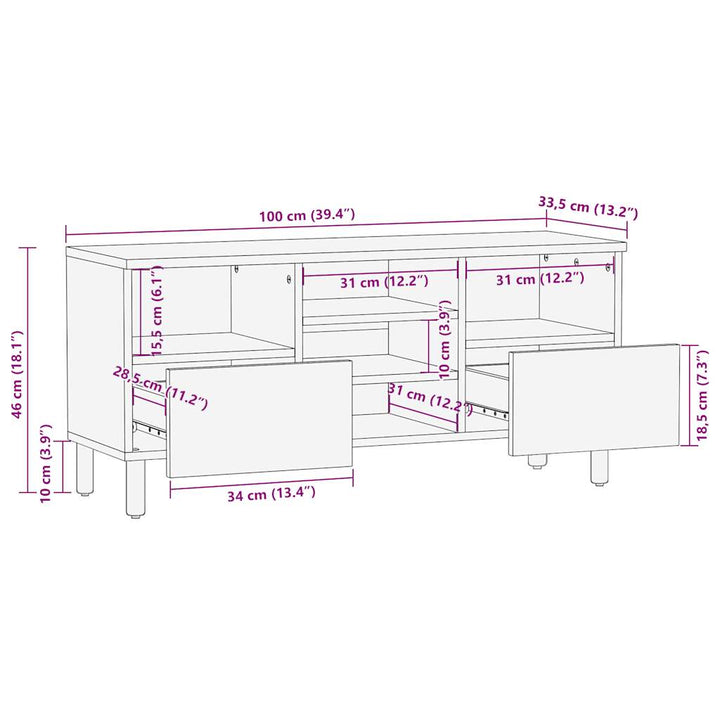 Tv-Bänk Svart 100X33,5X46 Cm Massivt Grovt Mangoträ