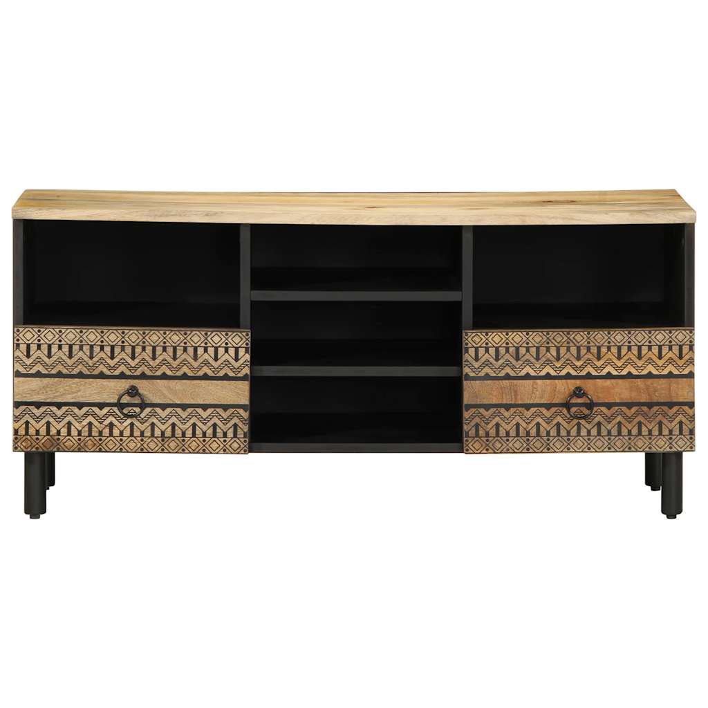 Tv-Bänk Svart 100X33,5X46 Cm Massivt Grovt Mangoträ