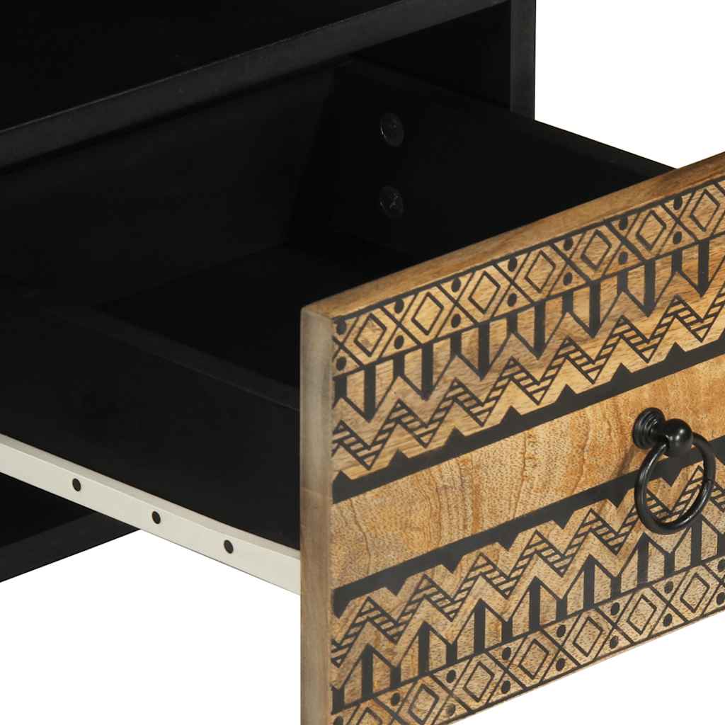 Tv-Bänk Svart 100X33,5X46 Cm Massivt Grovt Mangoträ