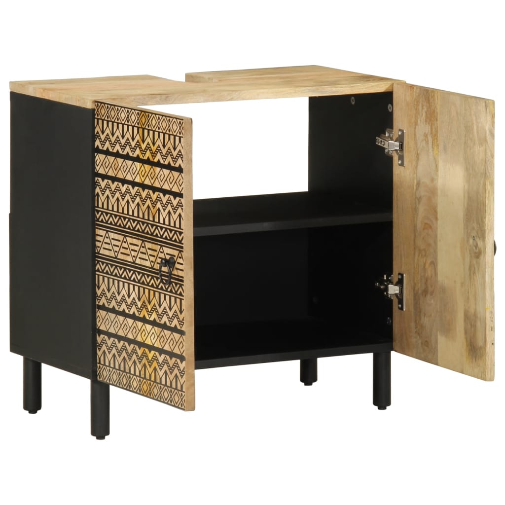 Tvättställsskåp Svart 62X33X58 Cm Massivt Mangoträ