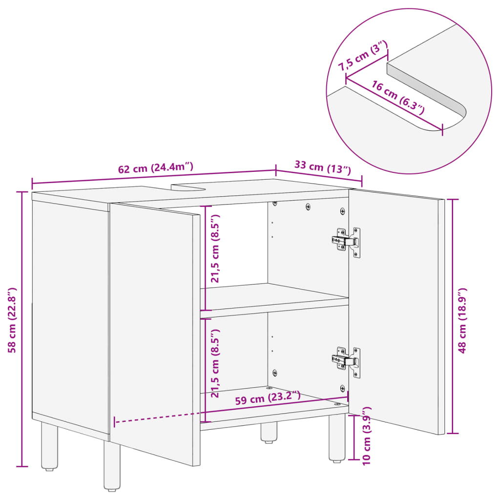 Tvättställsskåp Svart 62X33X58 Cm Massivt Mangoträ