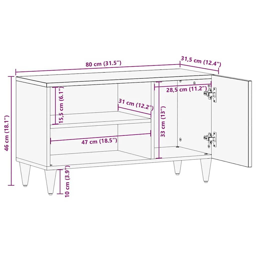 Tv-Bänk 80X31,5X46 Cm Massivt Mangoträ
