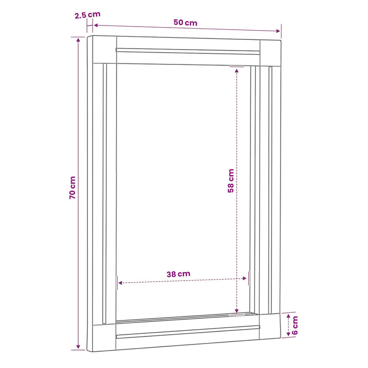 Spegel Väggmonterad Brun Och Svart 70 X 50 X 3 Cm Glas