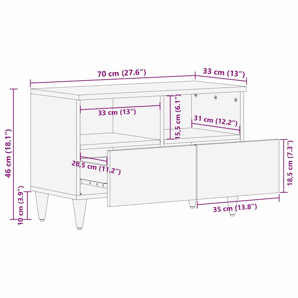 Tv-Skåp Med Låda Brun 70 X 33,5 X 46 Cm Massivt Mangoträ