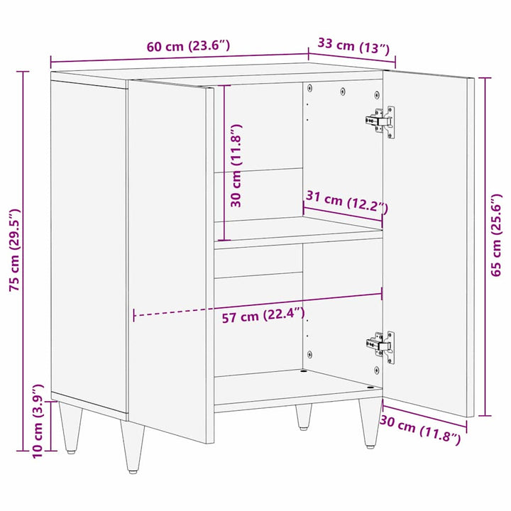 Sideboard Brun 60 X 33 X 75 Cm Massivt Mangoträ