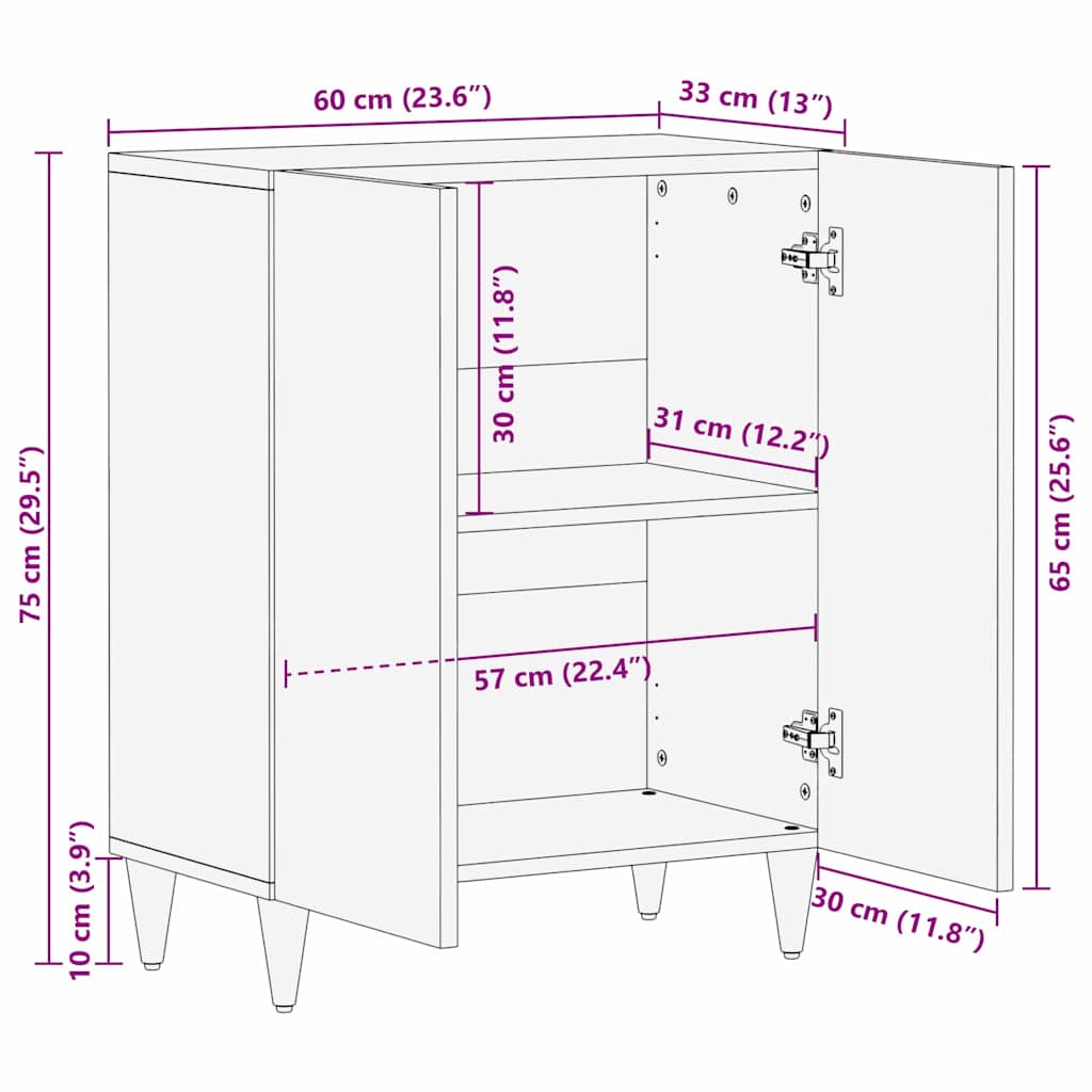 Sideboard Brun 60 X 33 X 75 Cm Massivt Mangoträ