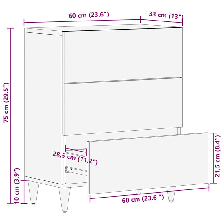 Sideboard Brun 60 X 33 X 75 Cm Massivt Mangoträ