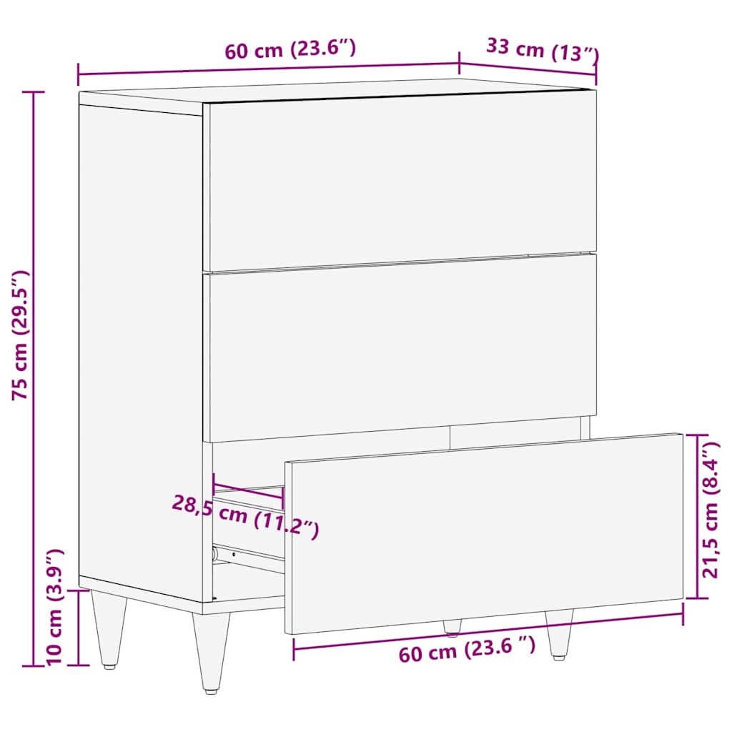 Sideboard Brun 60 X 33 X 75 Cm Massivt Mangoträ