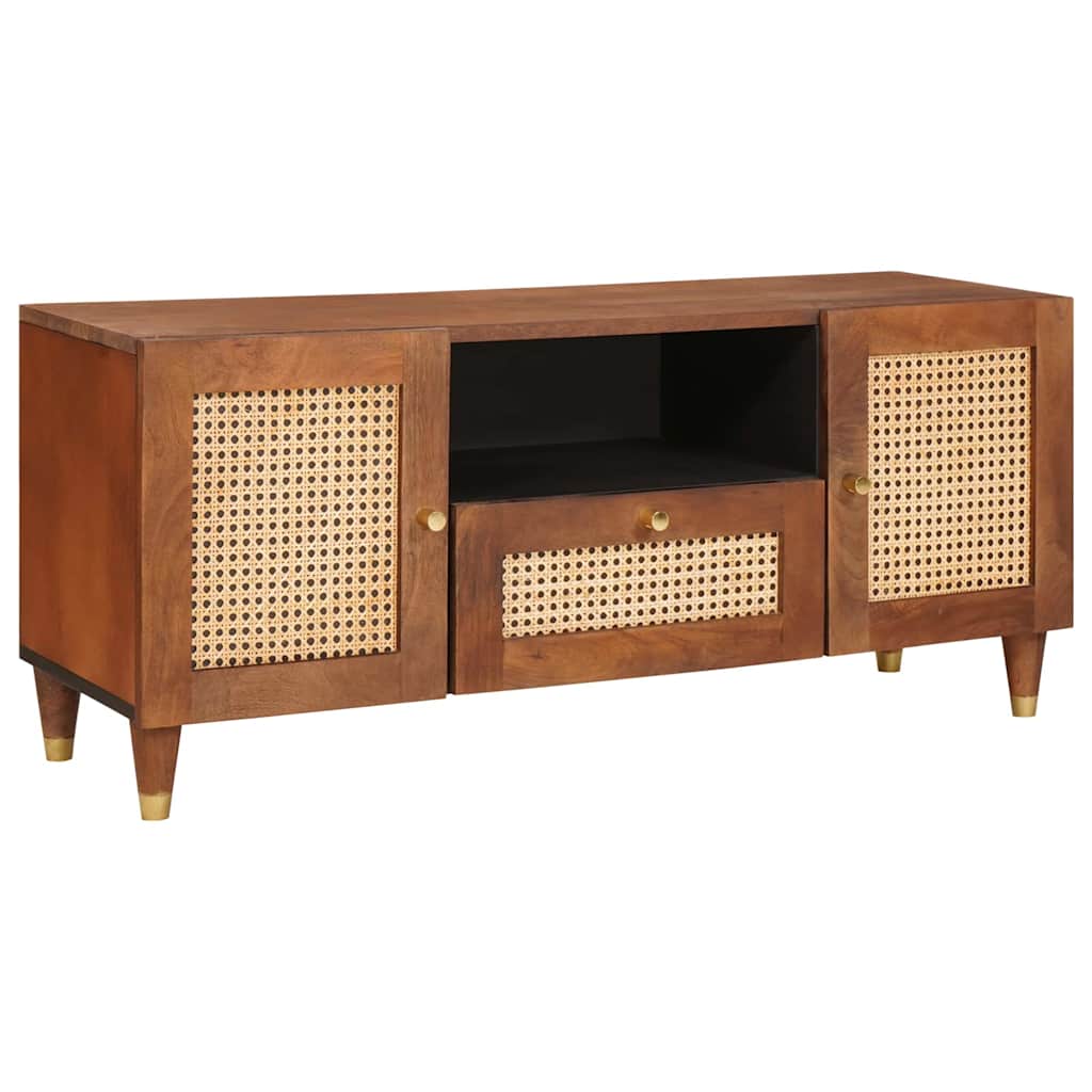 Tv-Skåp Med Låda Brun 105 X 33,5 X 46 Cm Massivt Mangoträ