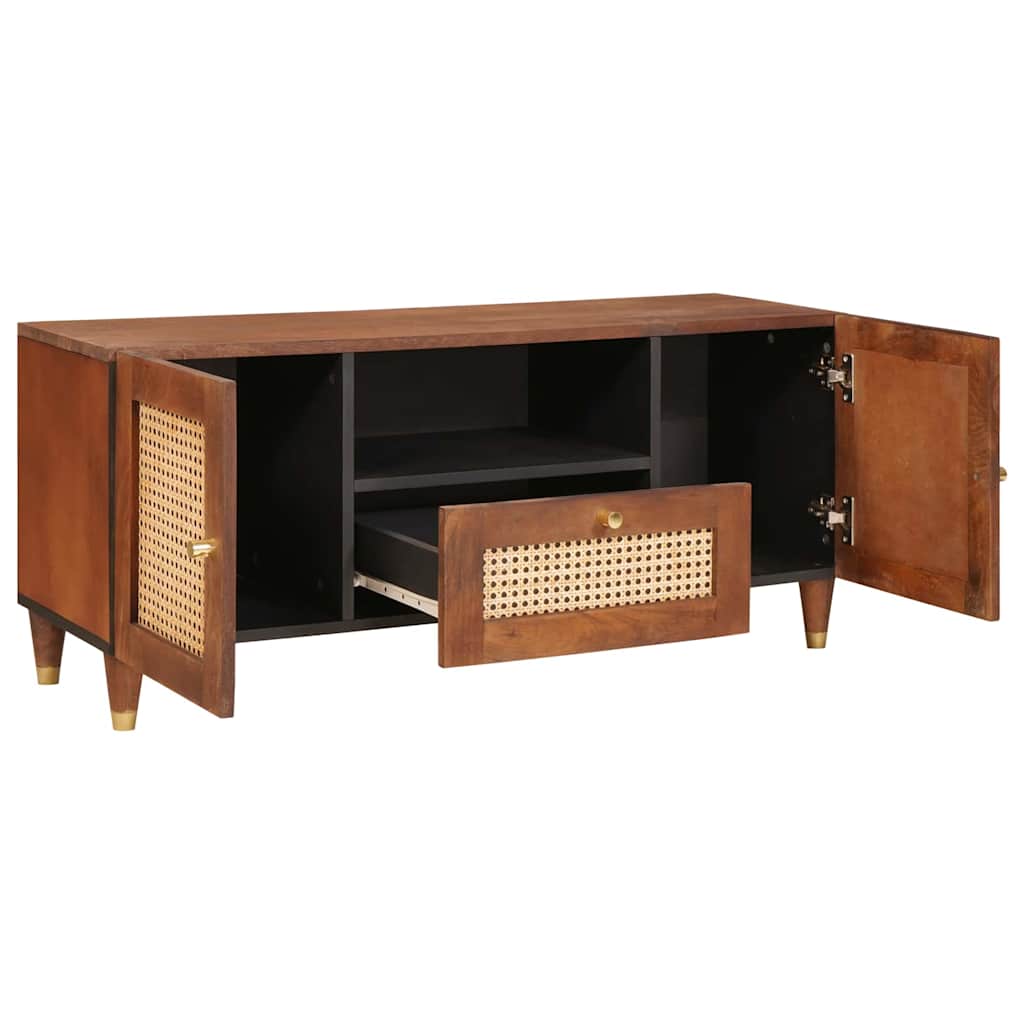 Tv-Skåp Med Låda Brun 105 X 33,5 X 46 Cm Massivt Mangoträ