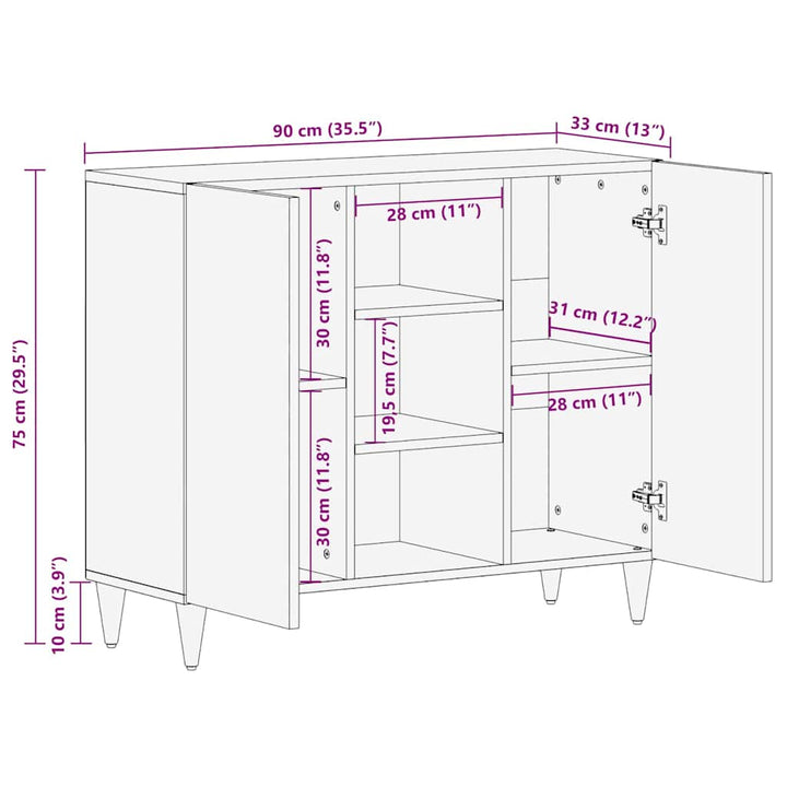 Sideboard Brun 90 X 33,5 X 75 Cm Massivt Mangoträ