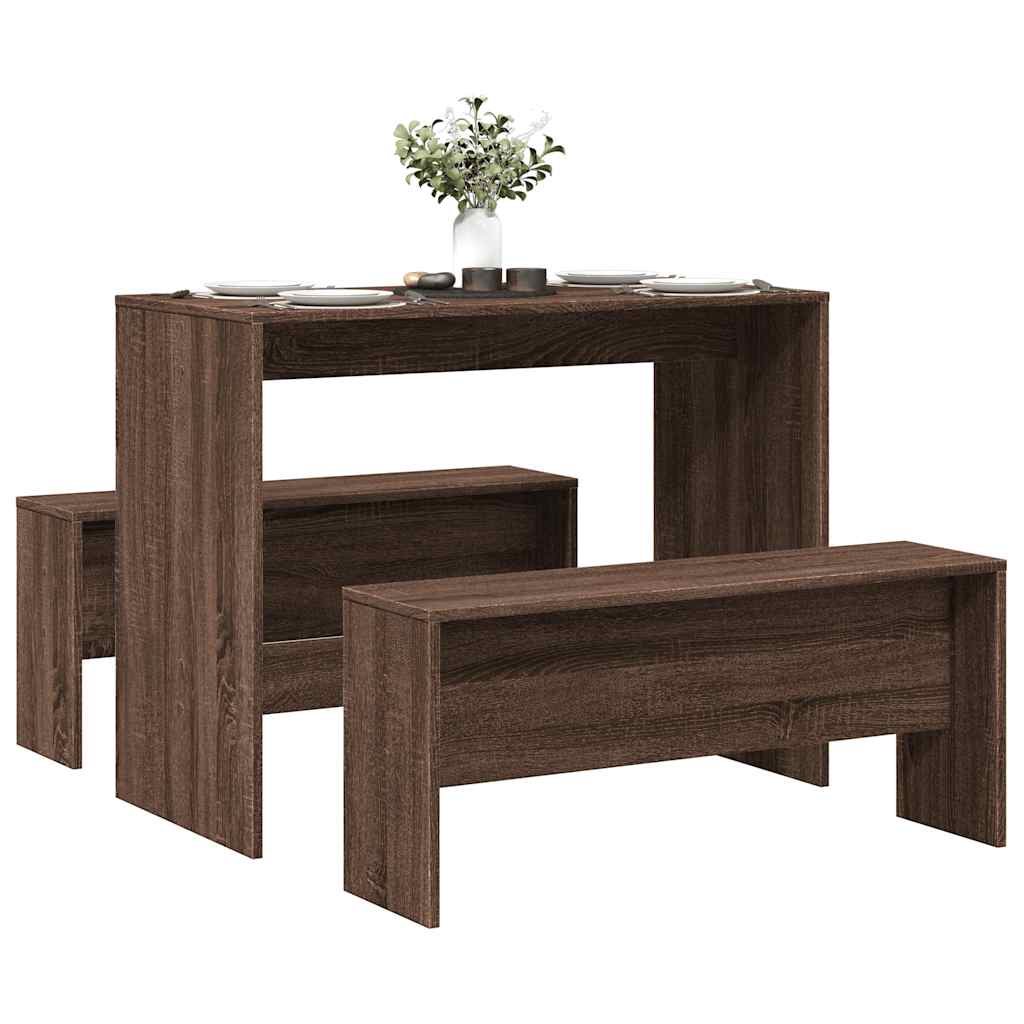 Matbord Och Bänkset 3 Delar I Konstruerat Trä