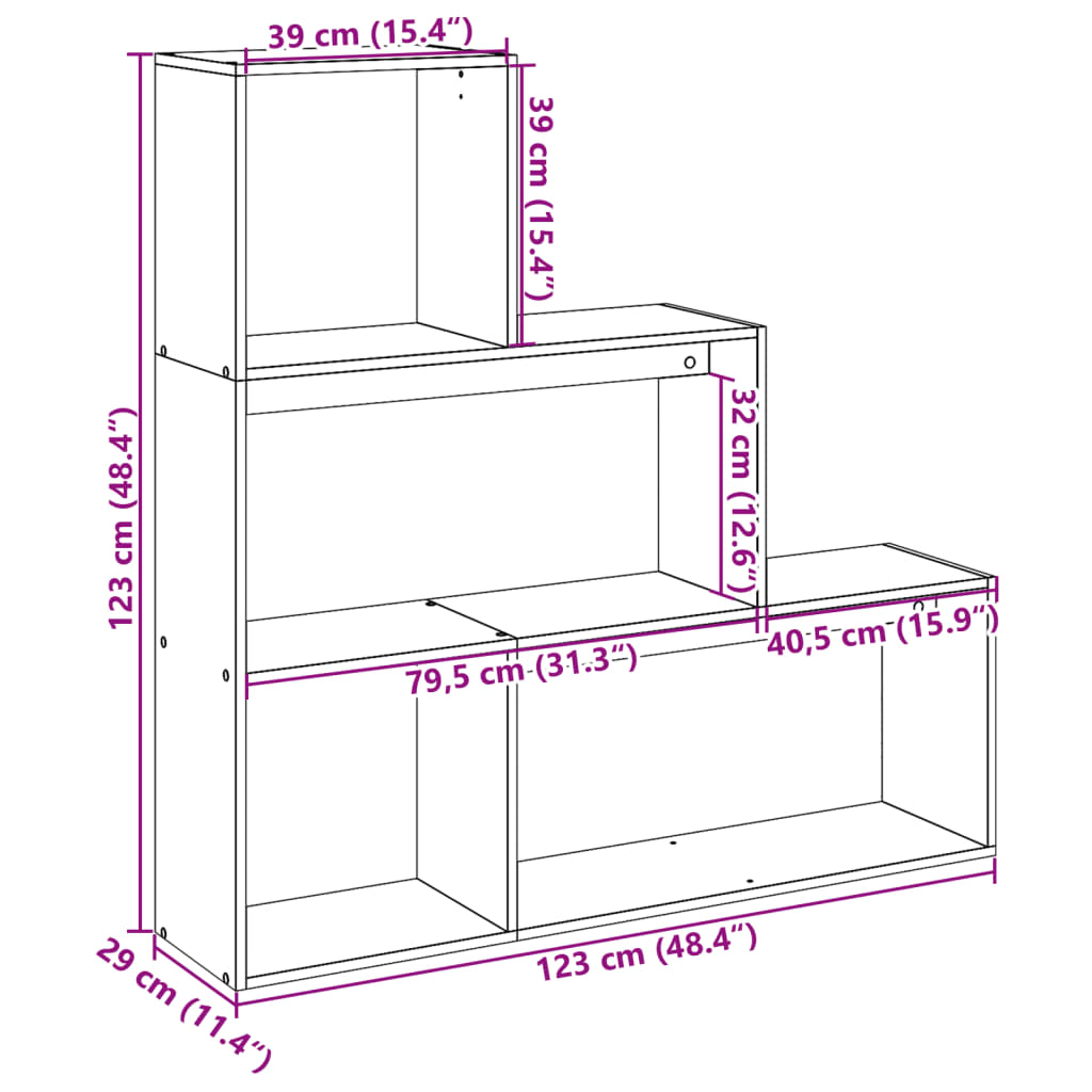 Bokhylla/Rumsavdelare 3 Hyllplan 123X29X Konstruerat Trä