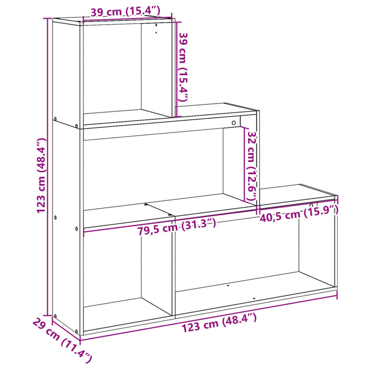 Bokhylla/Rumsavdelare 3 Hyllplan 123X29X Konstruerat Trä