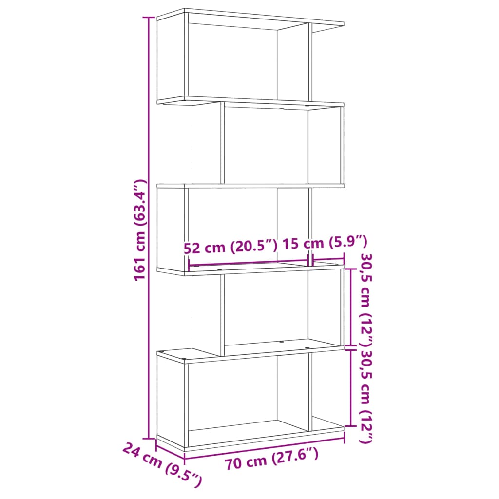 Bokhylla/Rumsavdelare 5 Hyllplan 70X24X Konstruerat Trä