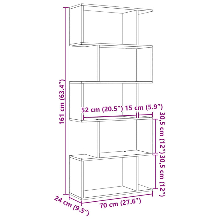 Bokhylla/Rumsavdelare 5 Hyllplan 70X24X Konstruerat Trä