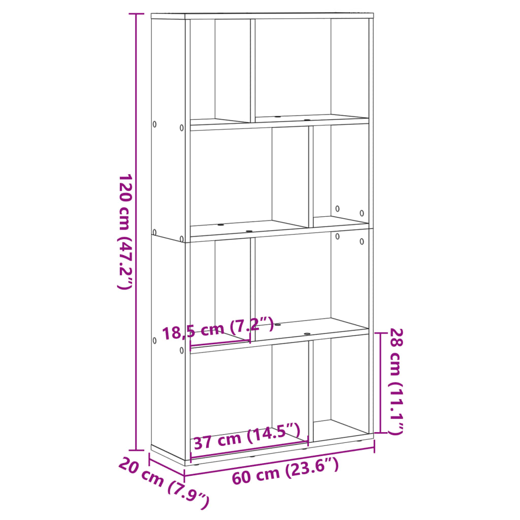 Bokhylla Sonoma-Ek 60X20X120,5 Cm Konstruerat Trä