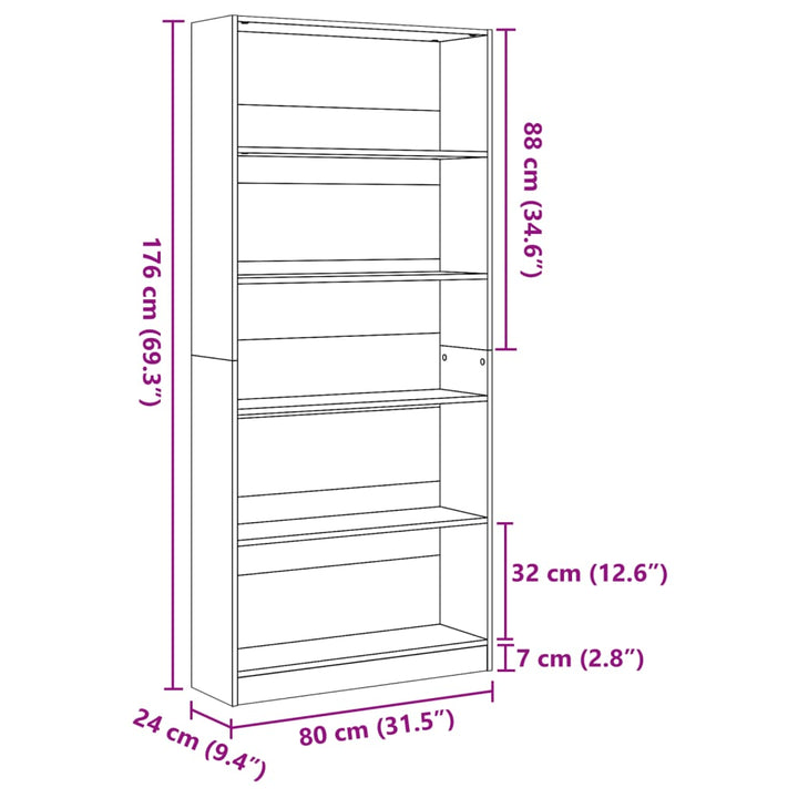Bokhylla Åldrat Trä 80X24X Konstruerat Trä