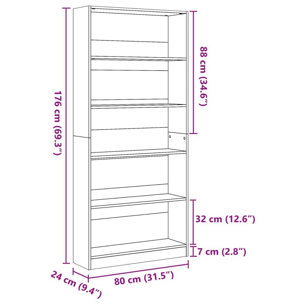 Bokhylla Åldrat Trä 80X24X Konstruerat Trä