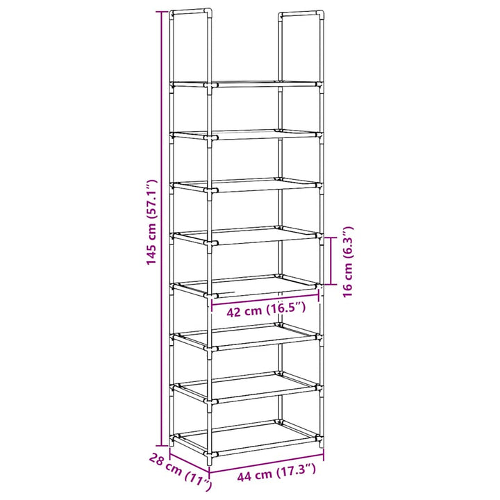 Skohylla 8 Hyllor Svart Fiberduk
