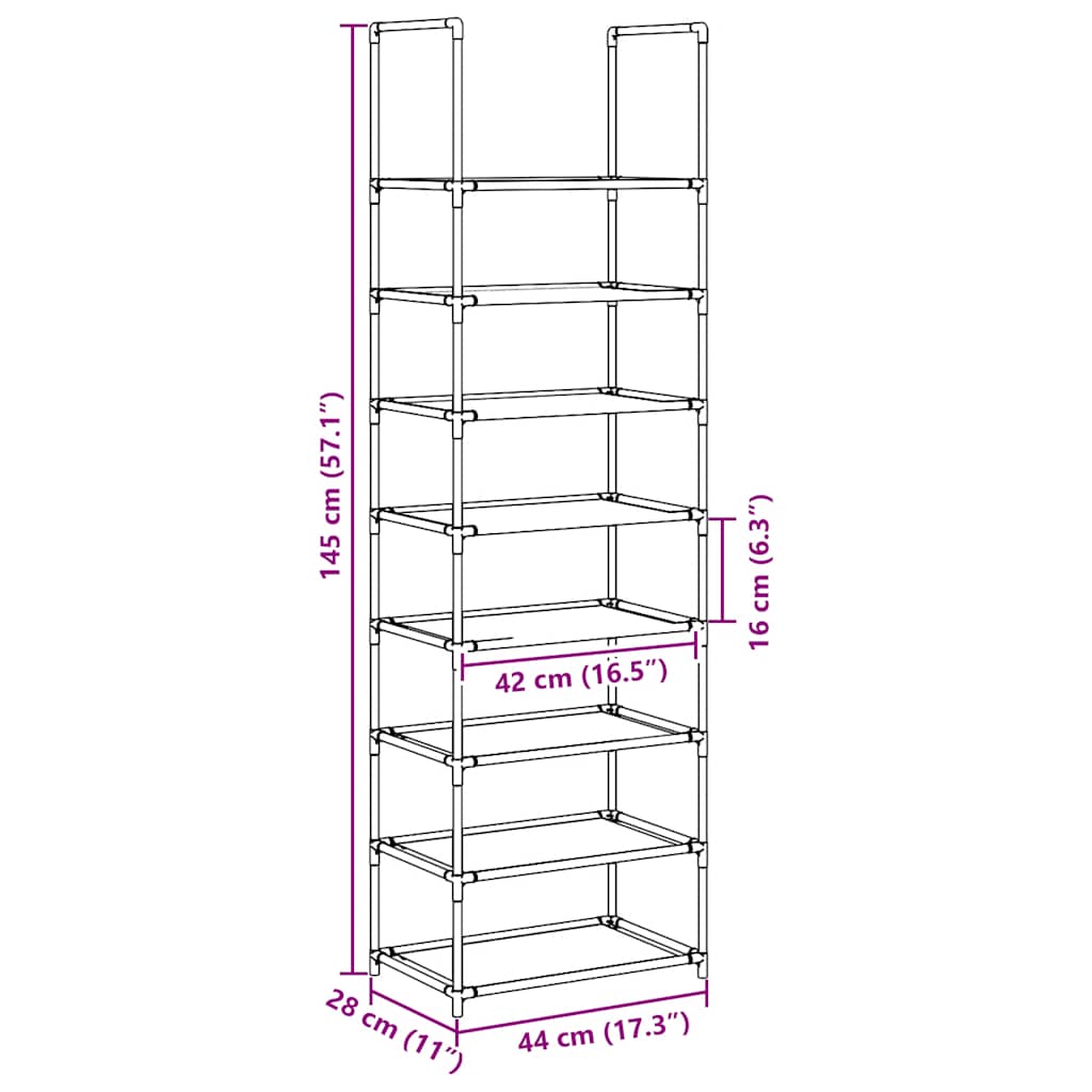 Skohylla 8 Hyllor Svart Fiberduk