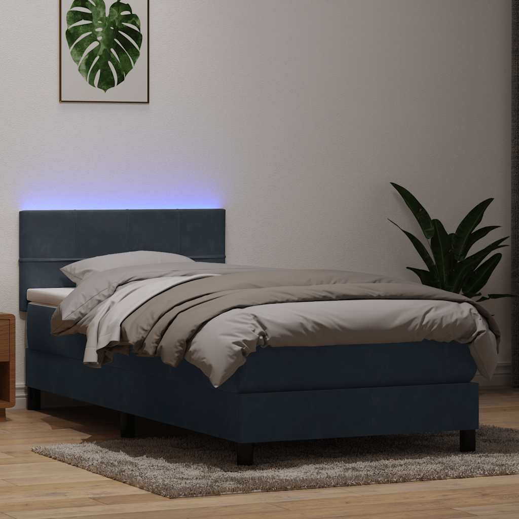 Resårsäng Med Madrass Och Led Sammet Mörkgrå