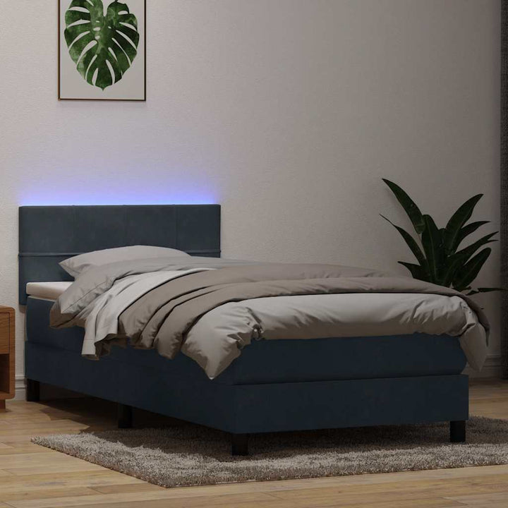 Resårsäng Med Madrass Och Led Sammet Mörkgrå