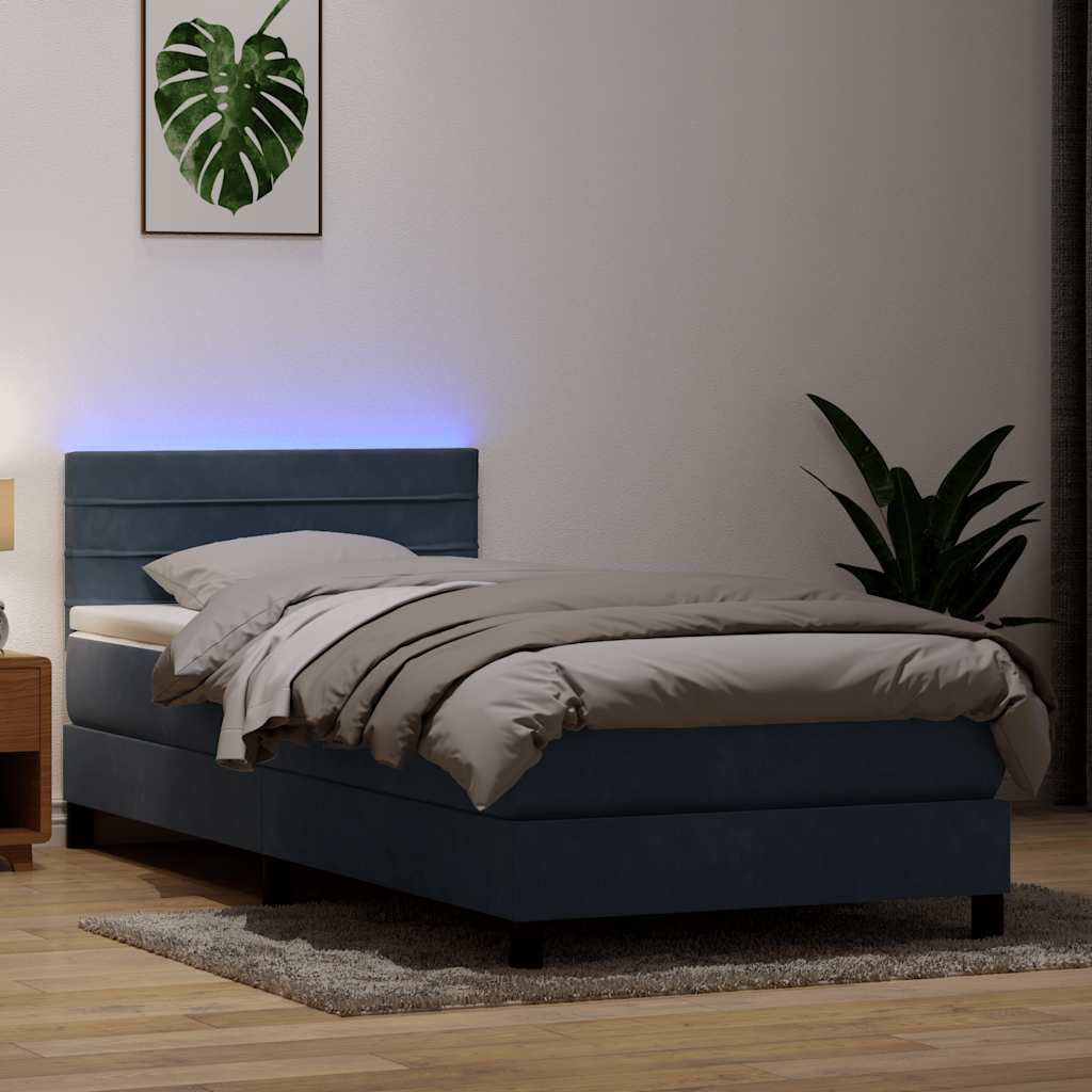 Resårsäng Med Madrass Och Led Sammet Mörkgrå