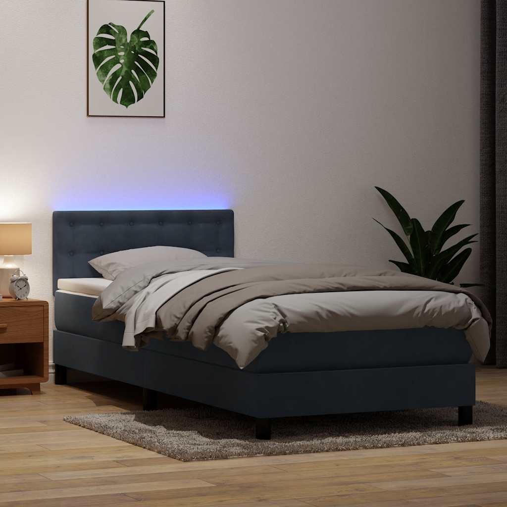 Resårsäng Med Madrass Och Led Sammet Mörkgrå