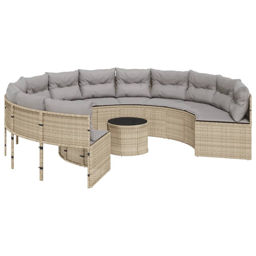 Trädgårdssoffa Med Bord Och Dynor Beige Konstrotting
