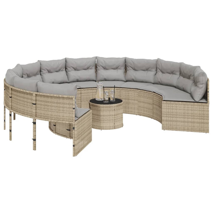 Trädgårdssoffa Med Bord Och Dynor Beige Konstrotting