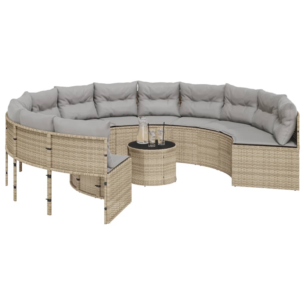Trädgårdssoffa Med Bord Och Dynor Beige Konstrotting