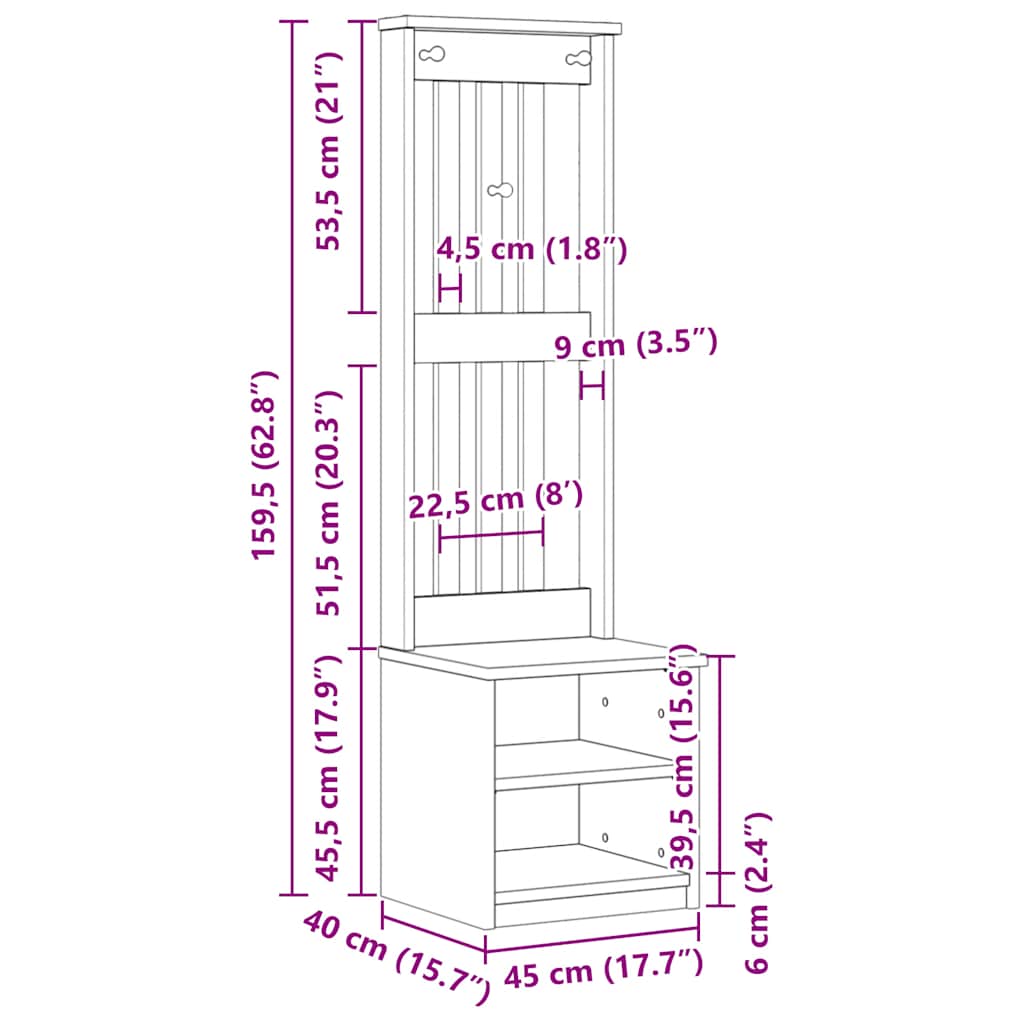 Hallgran &amp;quot;Sandnes&amp;quot; 45X40X159,5 Cm Massiv Trä Furu