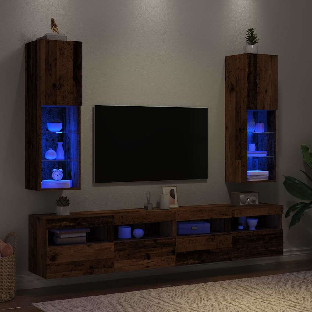 Tv-Bänk Med Led-Belysning 2 St 30,5X30X102 Cm
