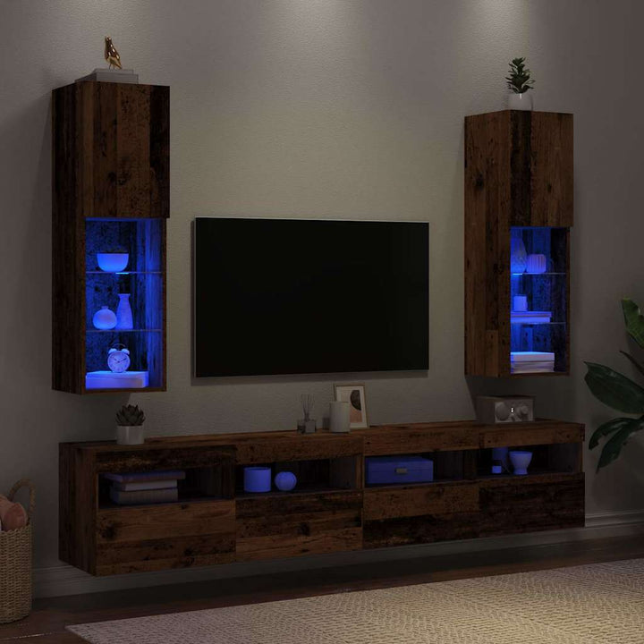 Tv-Bänk Med Led-Belysning 2 St 30,5X30X102 Cm