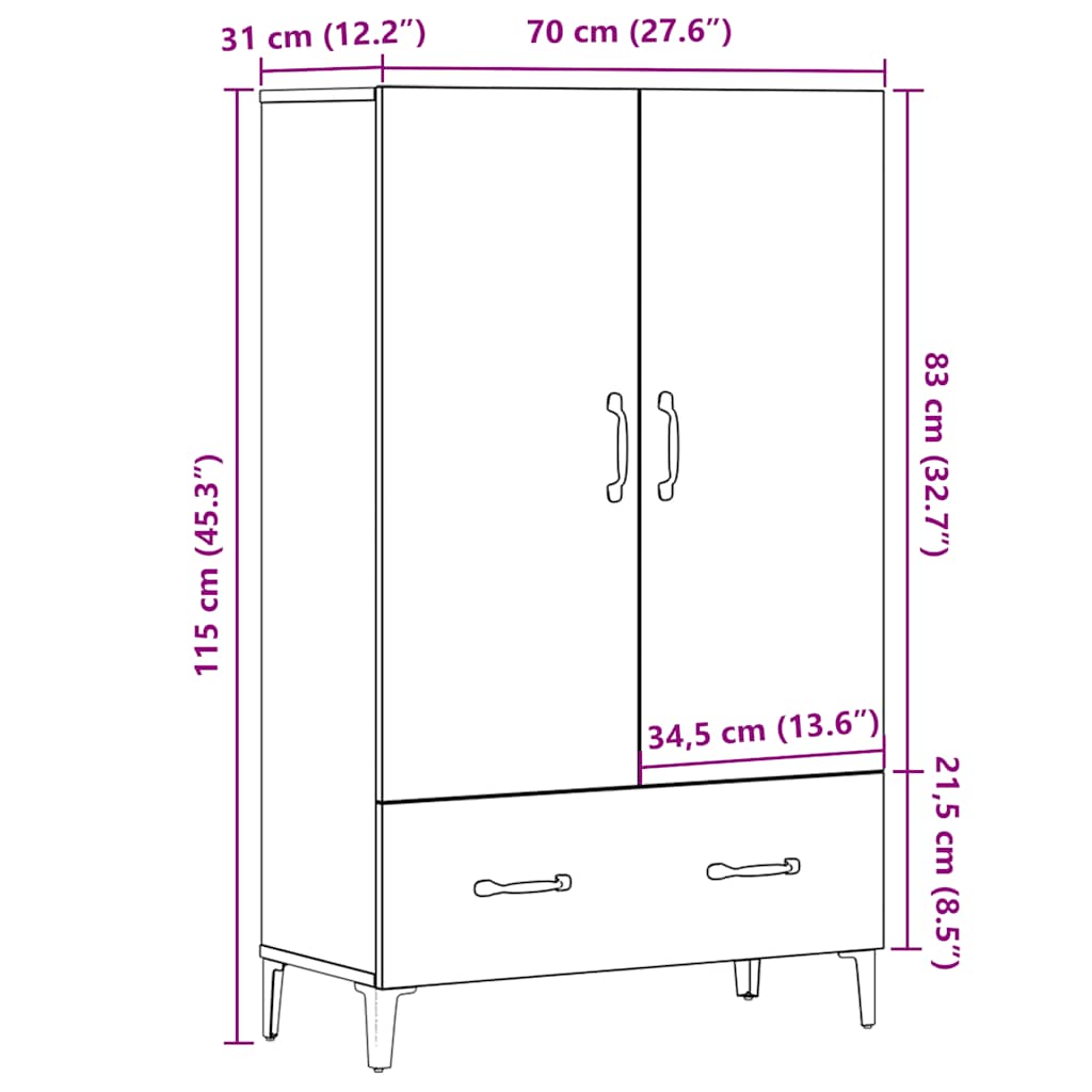 Högskåp Åldrat Trä 70X31X115 Cm Konstruerat Trä