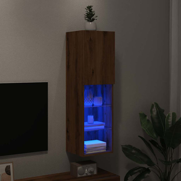 Tv-Bänk Med Led-Belysning 2 St 30,5X30X102 Cm