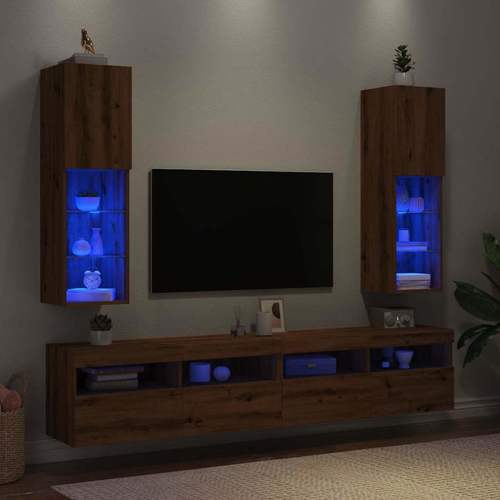 Tv-Bänk Med Led-Belysning 2 St 30,5X30X102 Cm
