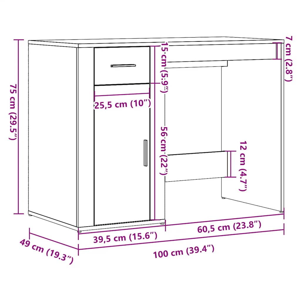 Skrivbord 100X49X75 Cm Konstruerat Trä