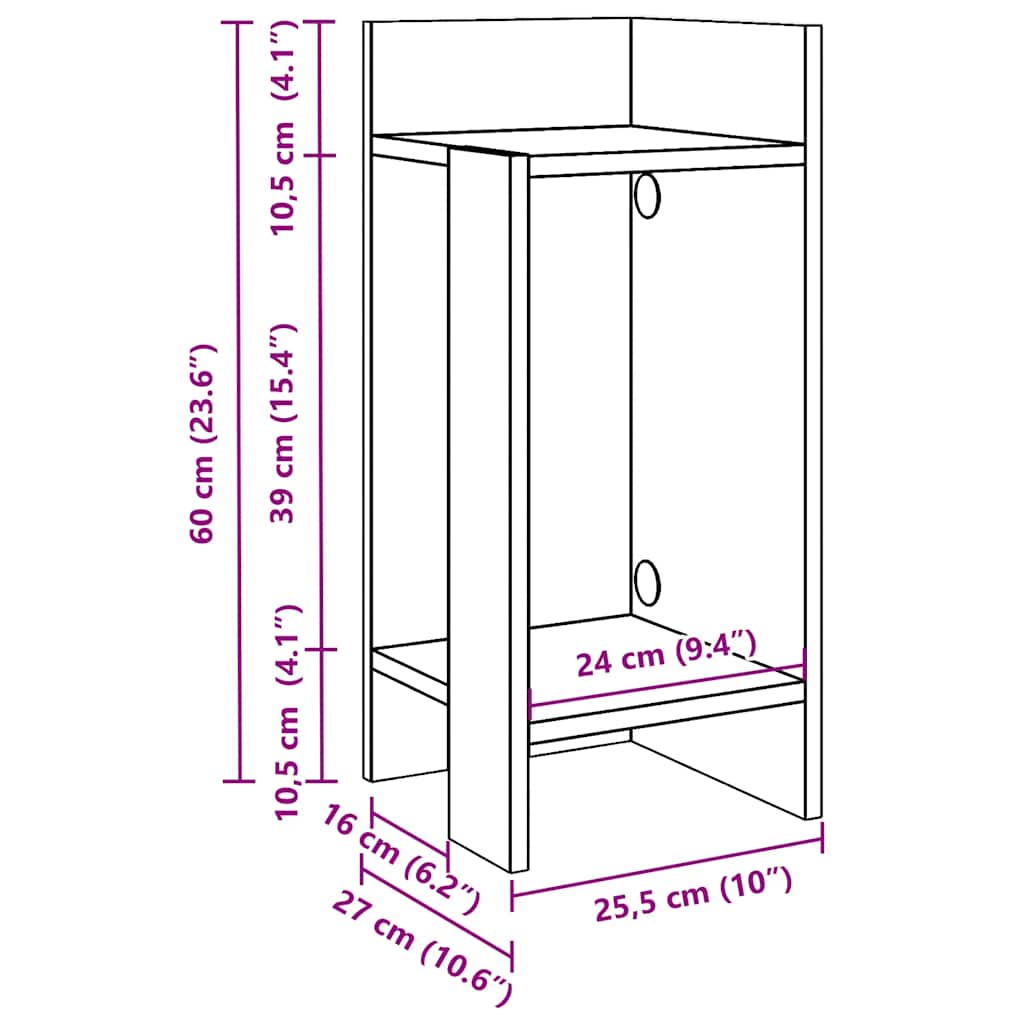Sidobord 2 St Med Hylla 25,5X27X60 Cm