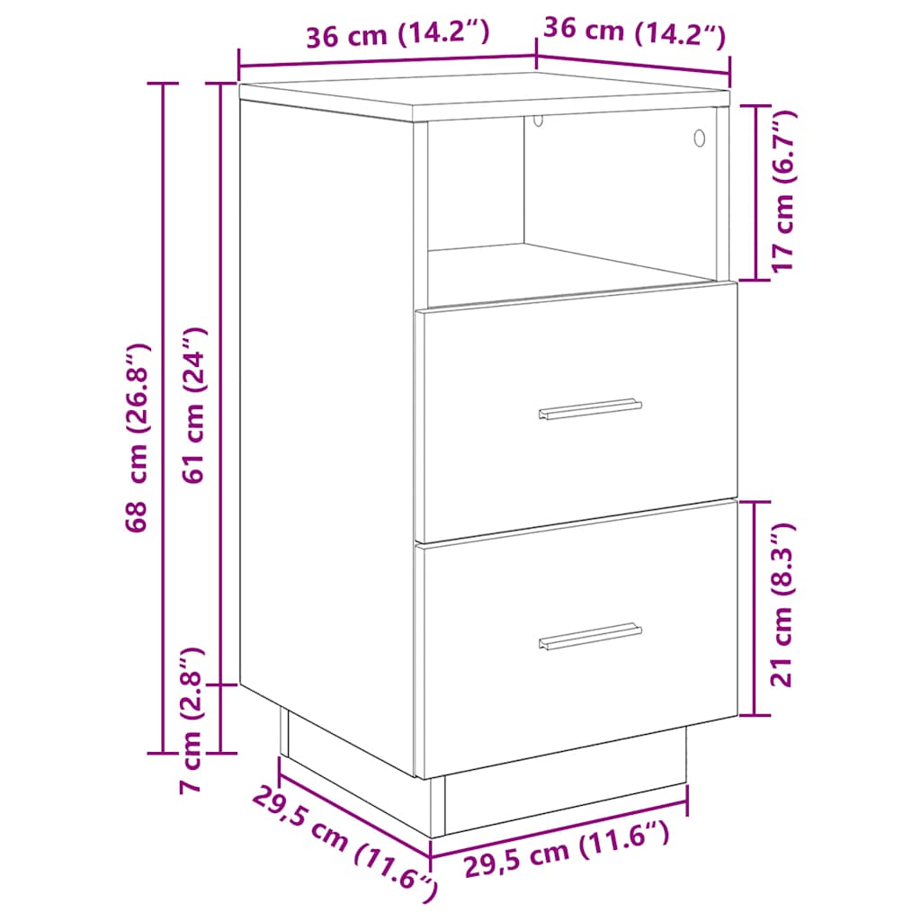 Sängbord 2 St Med 2 Lådor Sonoma-Ek 36X36X68 Cm