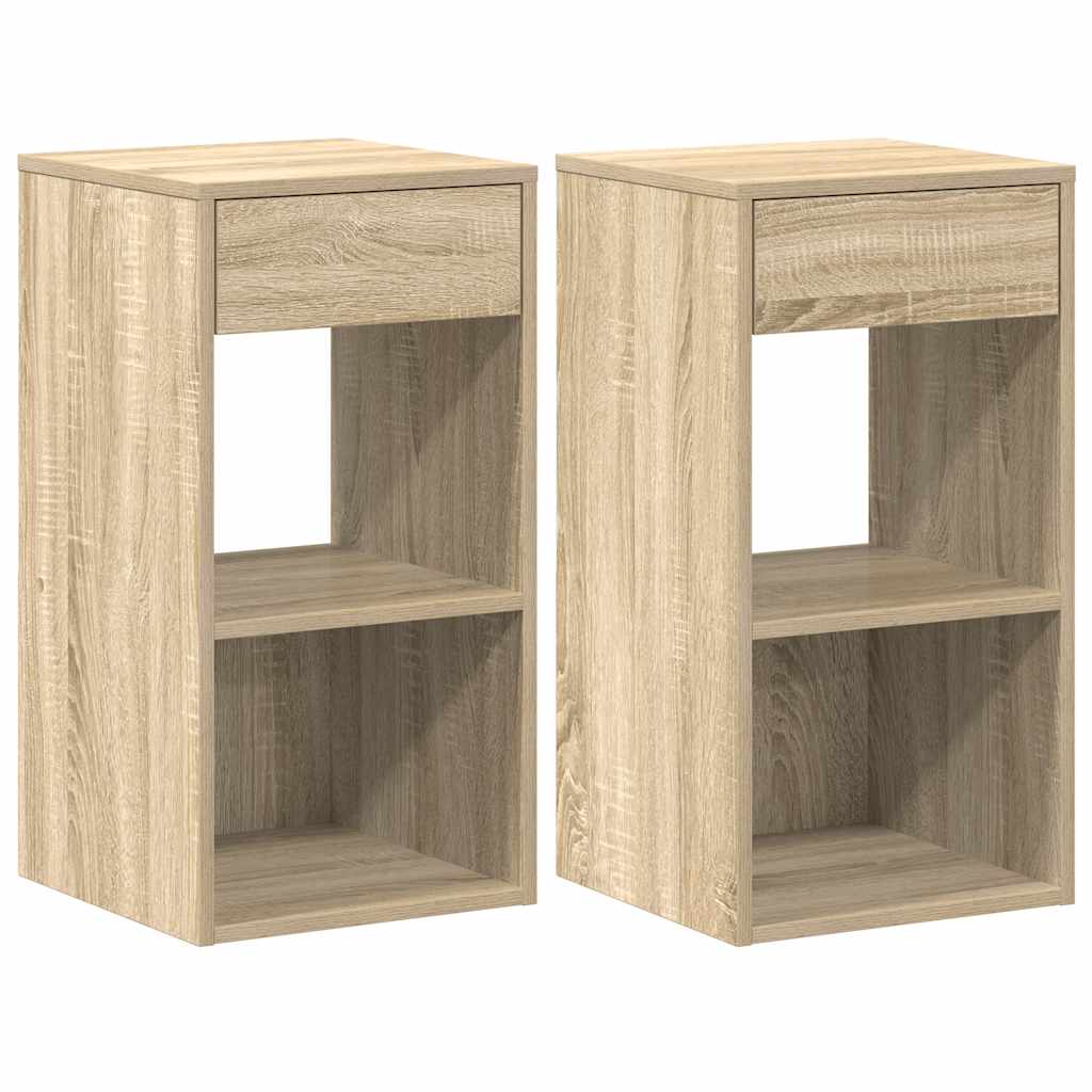 Sängbord 2 St Med Låda Sonoma-Ek 35X34X66,5 Cm