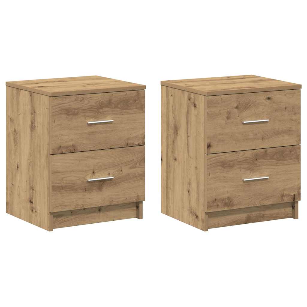 Sängbord 2 St Med 2 Lådor Hantverksmässig Ek 40X36X50 Cm