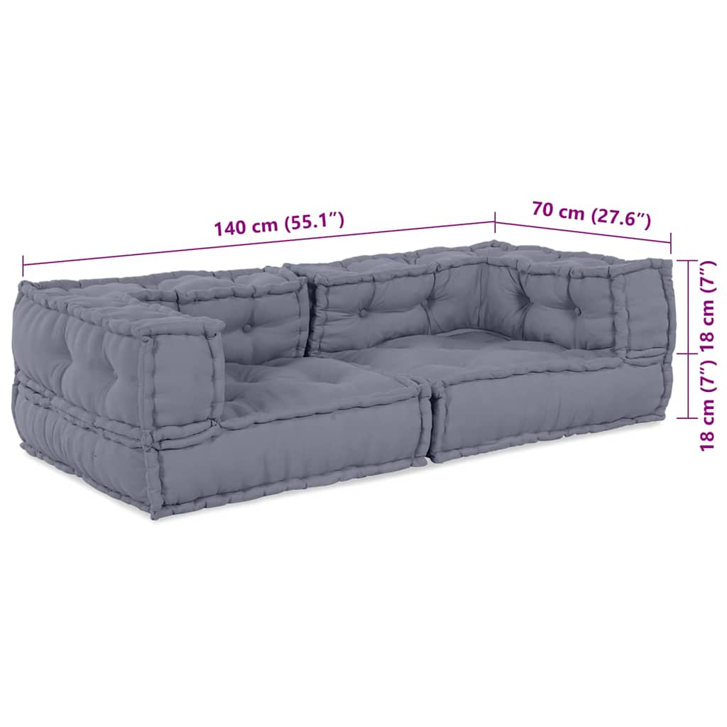 Modulsofa Enhet 3 St Tyg Grå 140 X 70 X 36 Cm