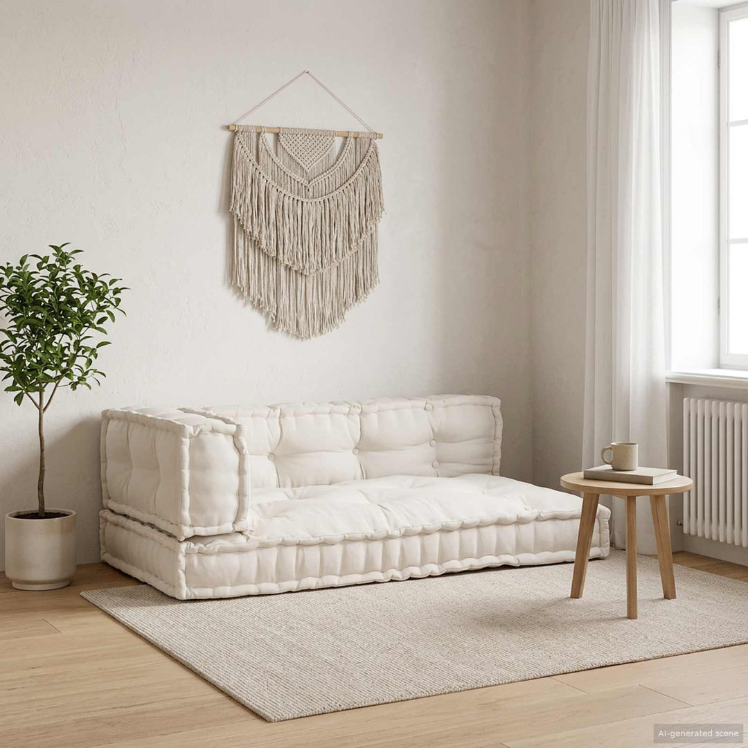 Pallettsoffa Kudde 3 Pcs Gräddvit 120 X 80 X 34 Cm Tyg