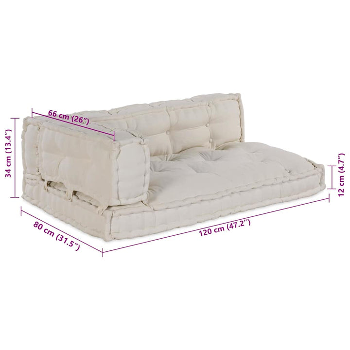 Pallettsoffa Kudde 3 Pcs Gräddvit 120 X 80 X 34 Cm Tyg